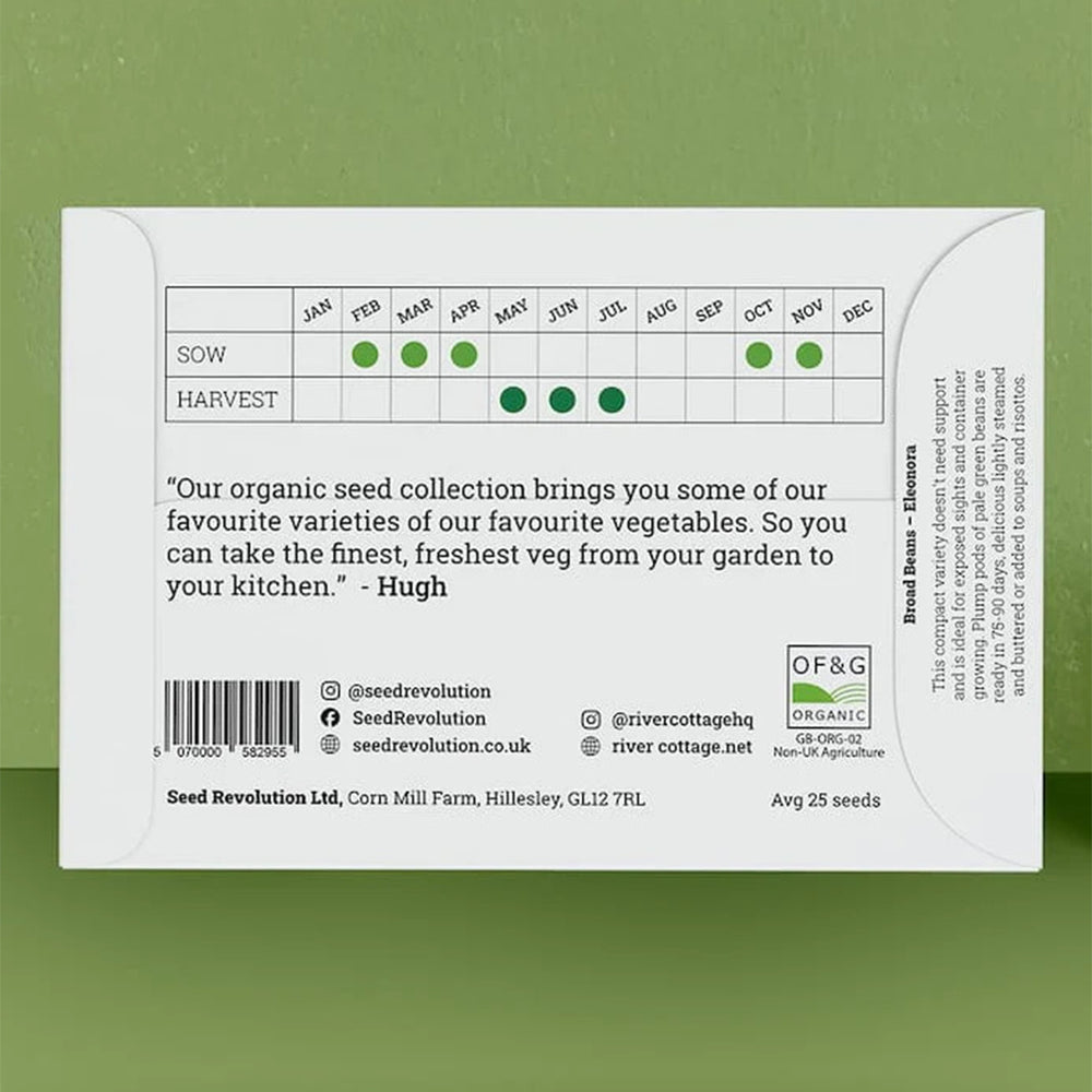 River Cottage Organic Broad Bean Seeds - Eleonora seed packet back