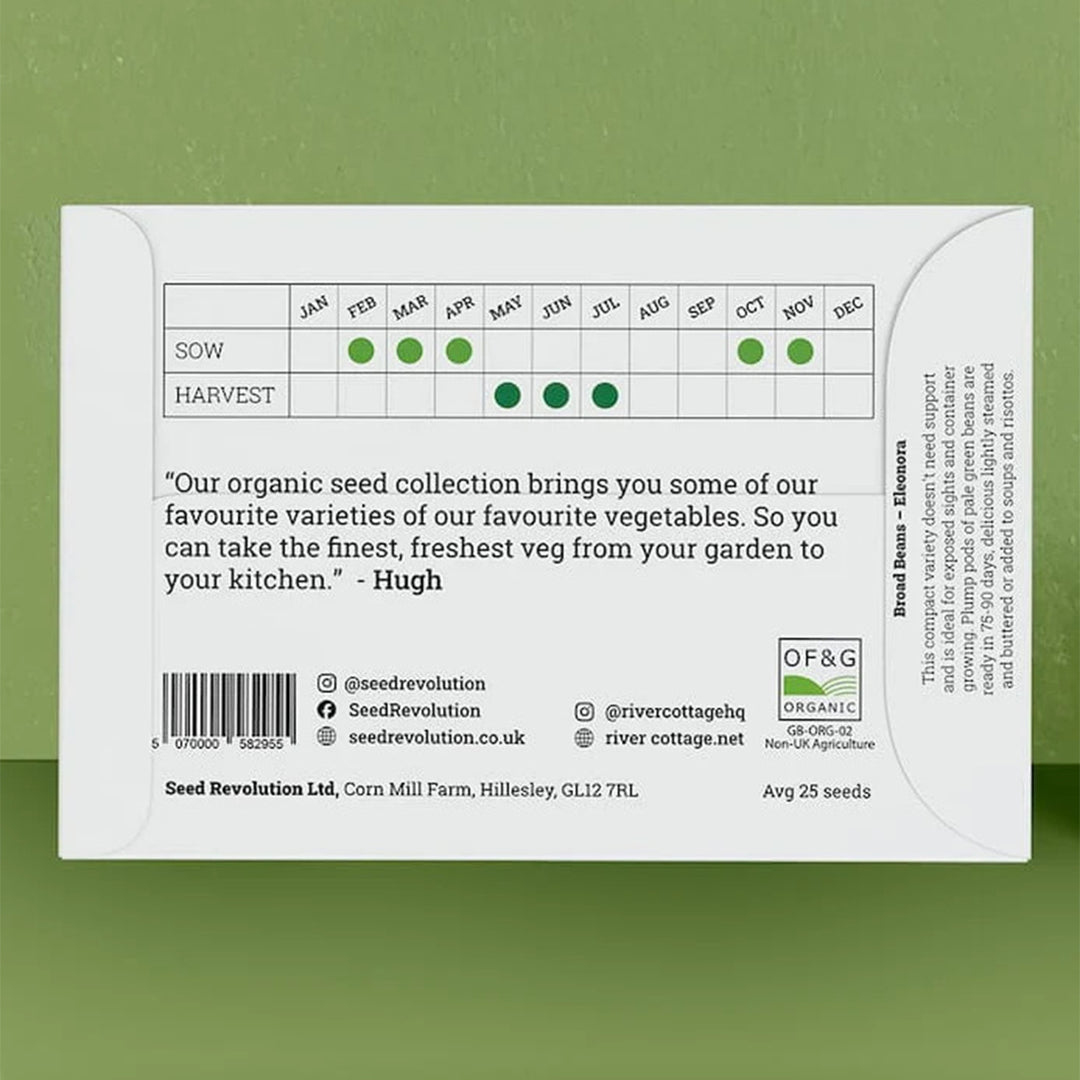 River Cottage Organic Broad Bean Seeds - Eleonora seed packet back