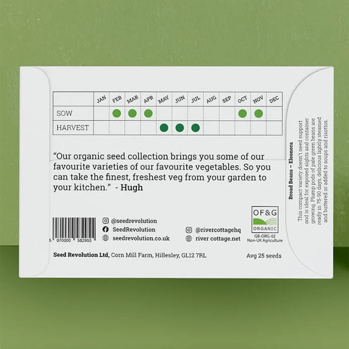 River Cottage Organic Broad Bean Seeds - Eleonora seed packet back