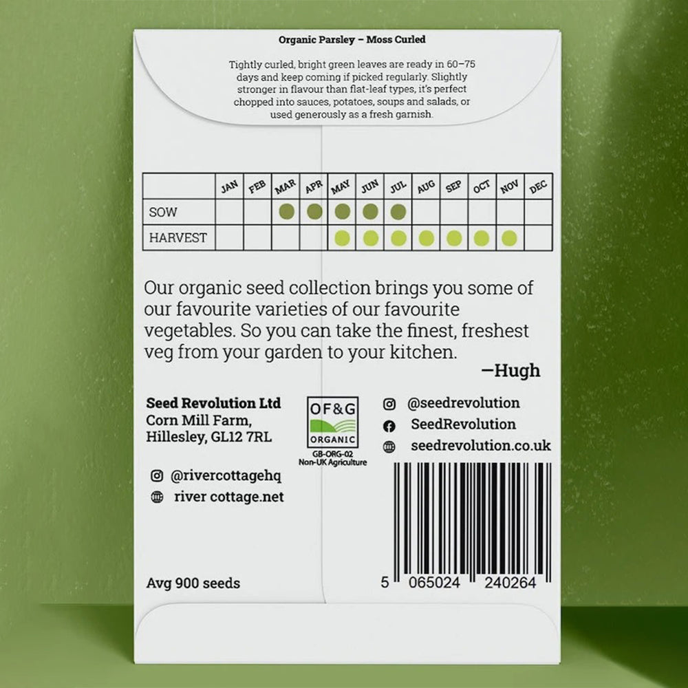 River Cottage Organic Parsley Seeds - Moss Curled seed packet back