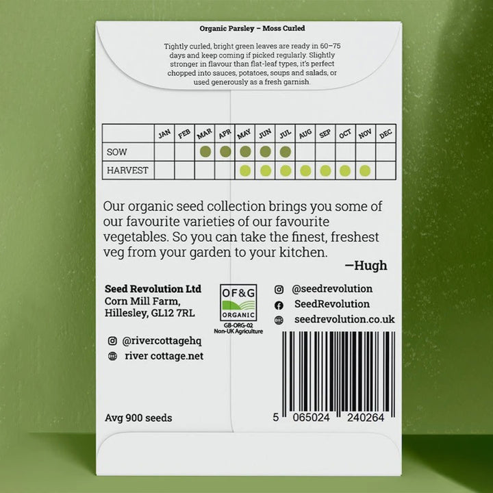 River Cottage Organic Parsley Seeds - Moss Curled seed packet back