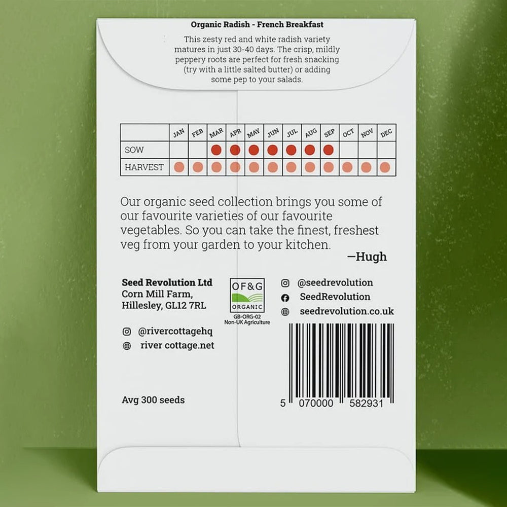 River Cottage Organic Radish Seeds - French Breakfast seed packet back