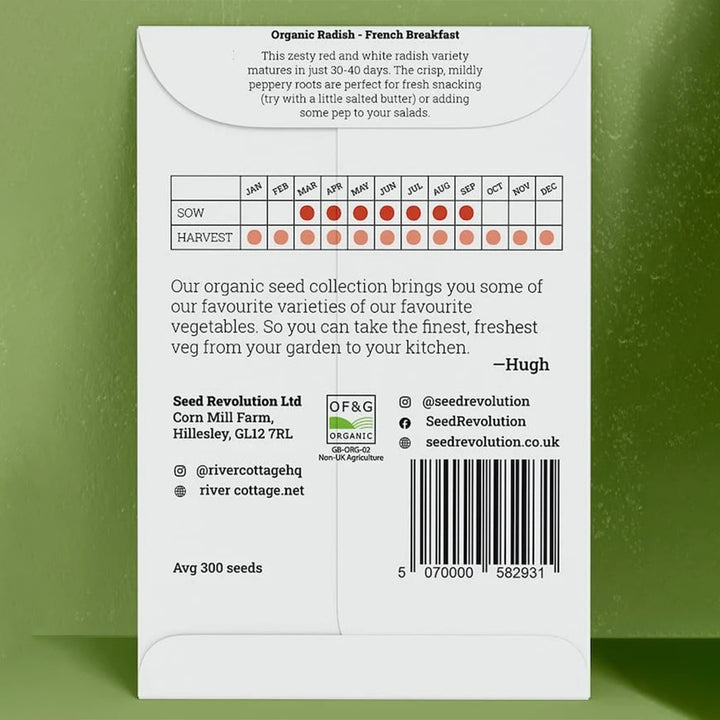 River Cottage Organic Radish Seeds - French Breakfast seed packet back