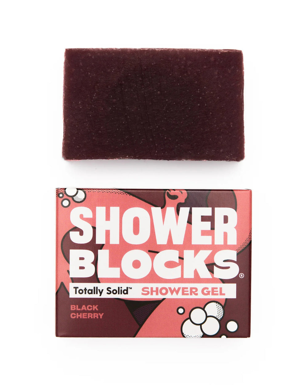 Bar of shower gel with packaging labeled 'Shower Blocks' on a white background