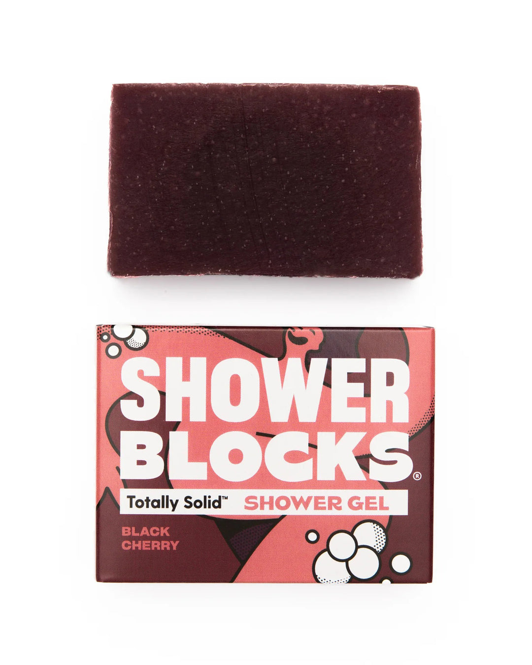 Bar of shower gel with packaging labeled 'Shower Blocks' on a white background