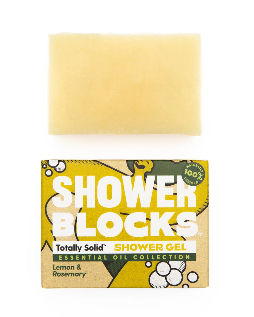 Shower block with packaging labeled 'Shower Blocks' on a white background