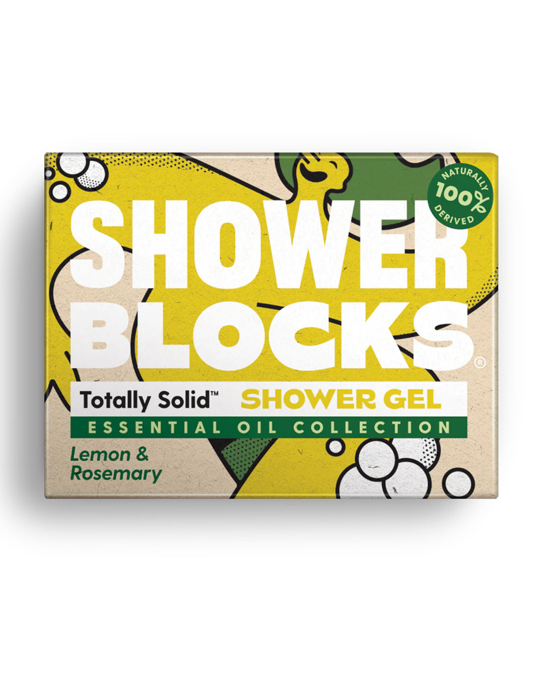Box of Shower Blocks shower gel with lemon and rosemary flavor on a white background