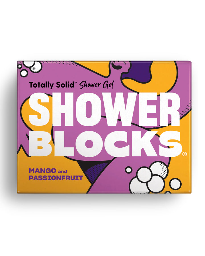 Box of Shower Blocks with Mango and Passionfruit flavor on a white background