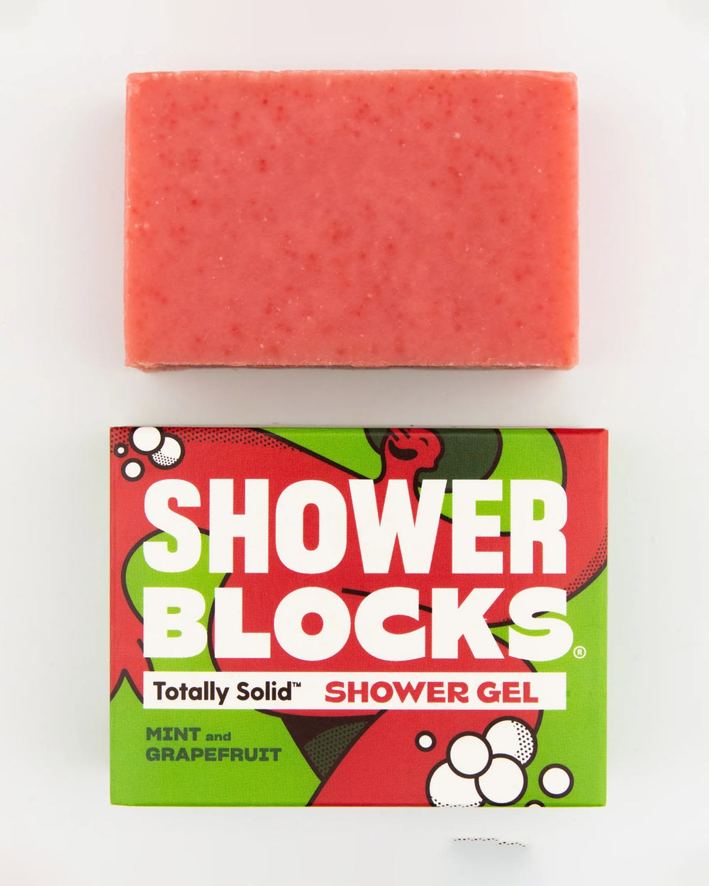 Red shower block with 'Shower Blocks' packaging on a white background