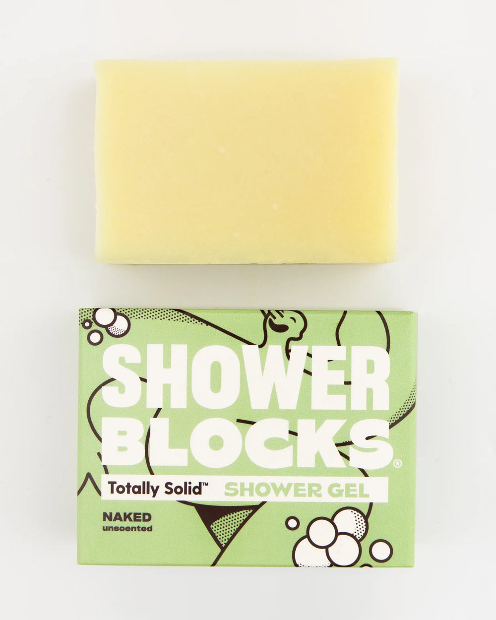 Yellow shower block with a green label on a white background
