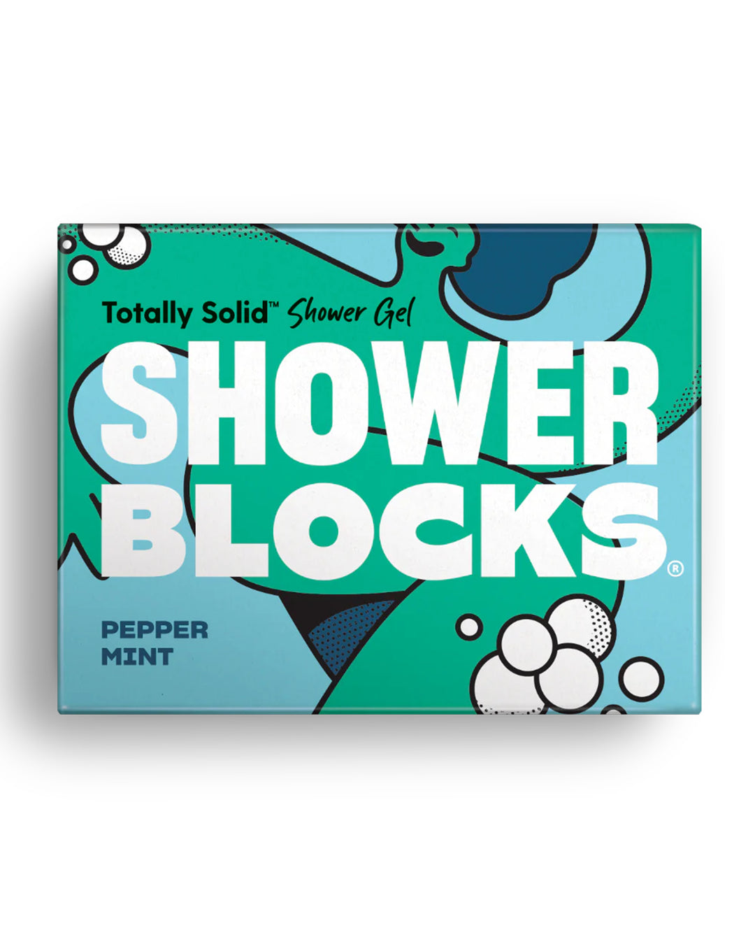 Box of Shower Blocks with 'Totally Solid' branding on a white background
