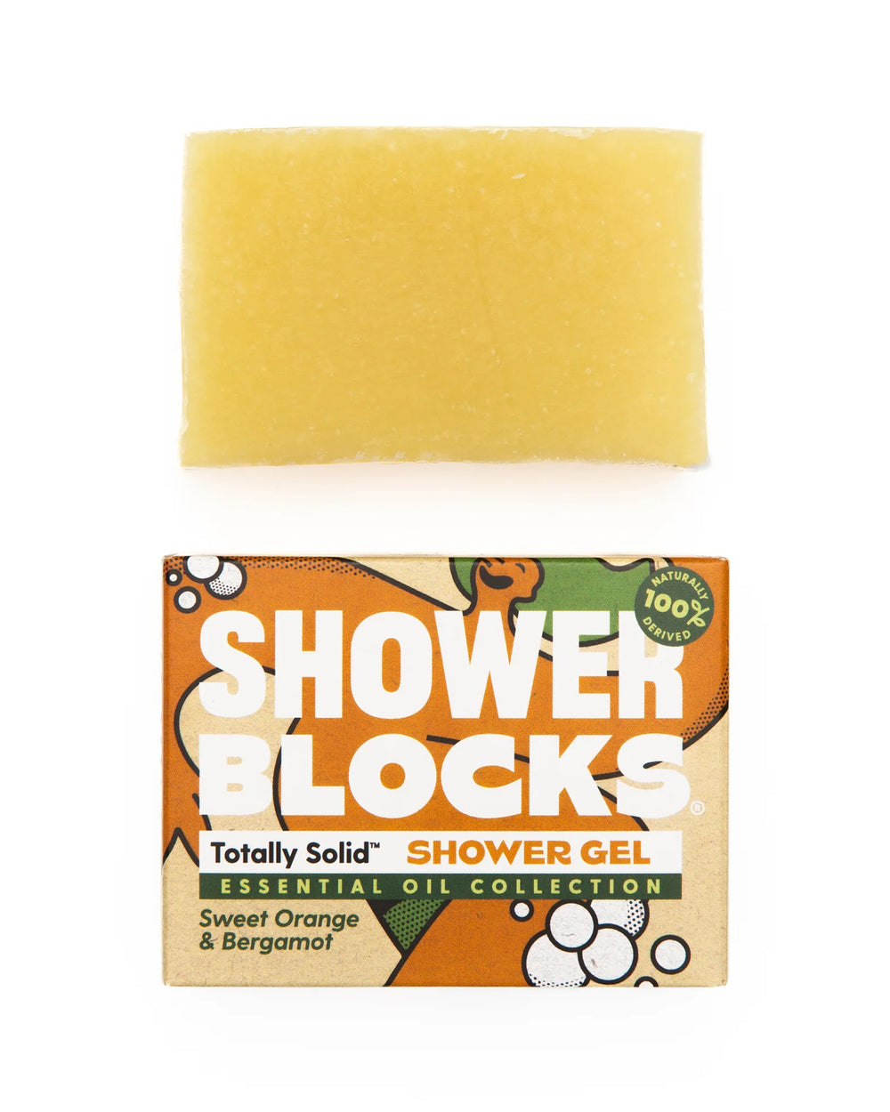 Shower block with packaging labeled 'Shower Blocks' on a white background