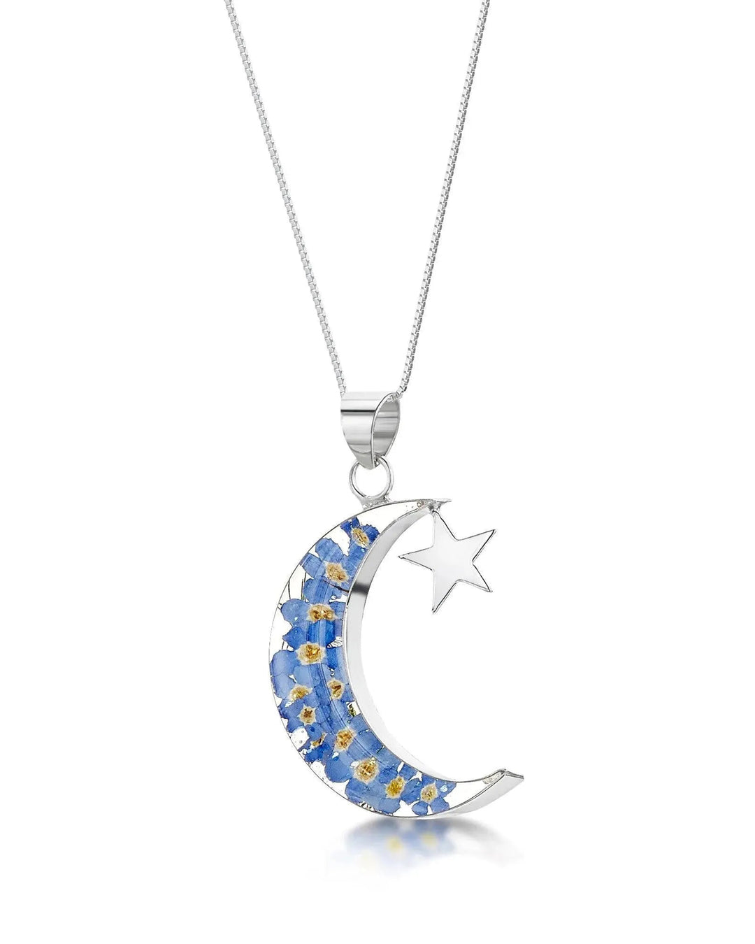 Shrieking Violet Moon & Star Sterling Silver Forget-Me-Nots Pendant Necklace