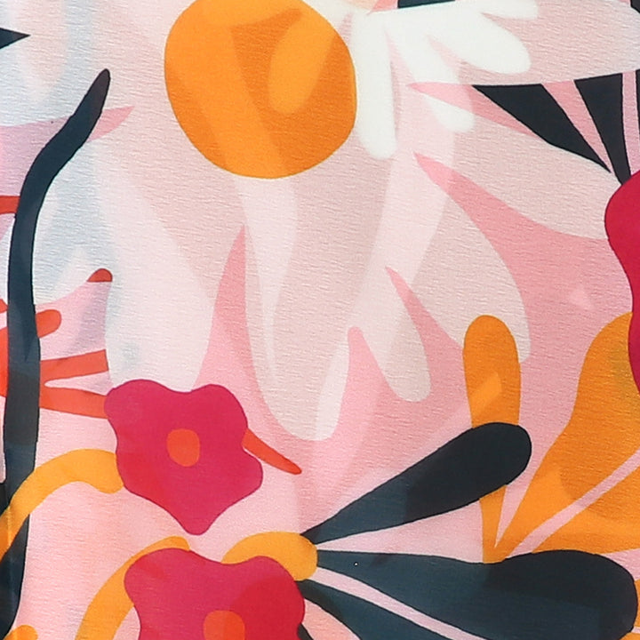 Colorful abstract floral pattern on a pink background