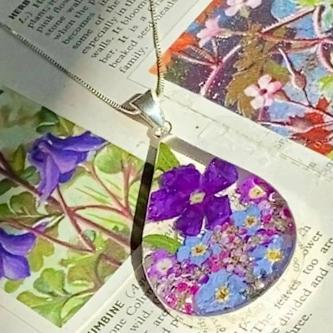 Shrieking Violet® Sterling Silver Purple Haze Real Flower Large Teardrop Necklace