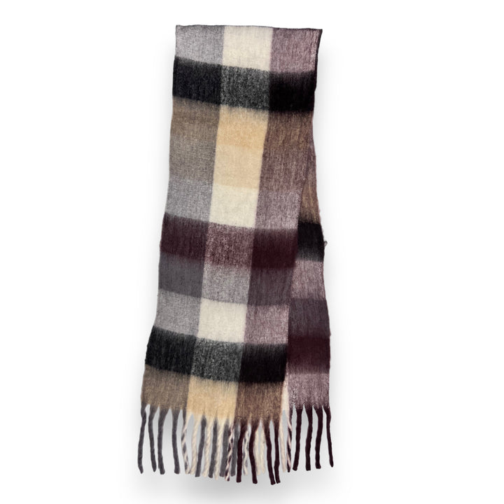 Soft Check Blanket Style Tassel Scarf Coffee