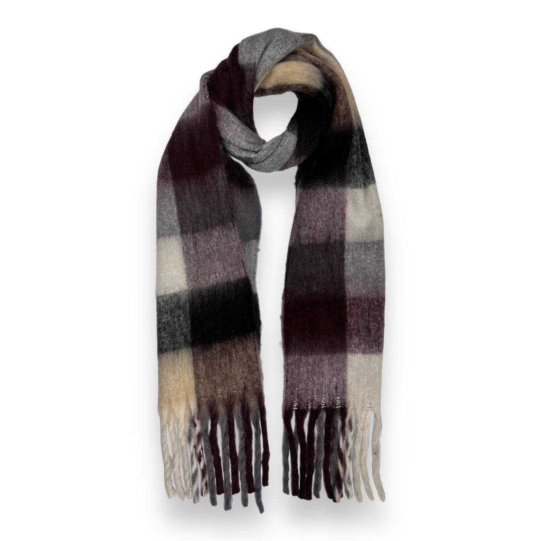 Soft Check Blanket Style Tassel Scarf Coffee