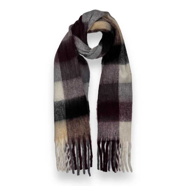 Soft Check Blanket Style Tassel Scarf Coffee