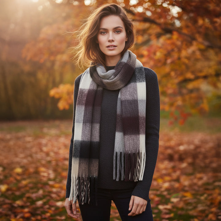 Soft Check Blanket Style Tassel Scarf Coffee