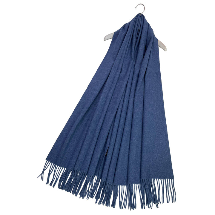 Soft Wool Blend Indigo Blue Tassel Edge Pashmina Wrap