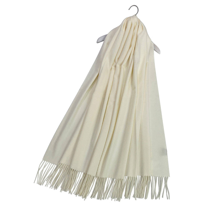 Soft Wool Blend Ivory Tassel Edge Pashmina Wrap