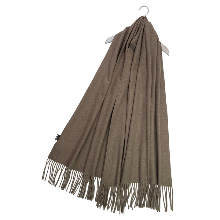 Soft Wool Blend Mocha Brown Tassel Edge Pashmina Wrap