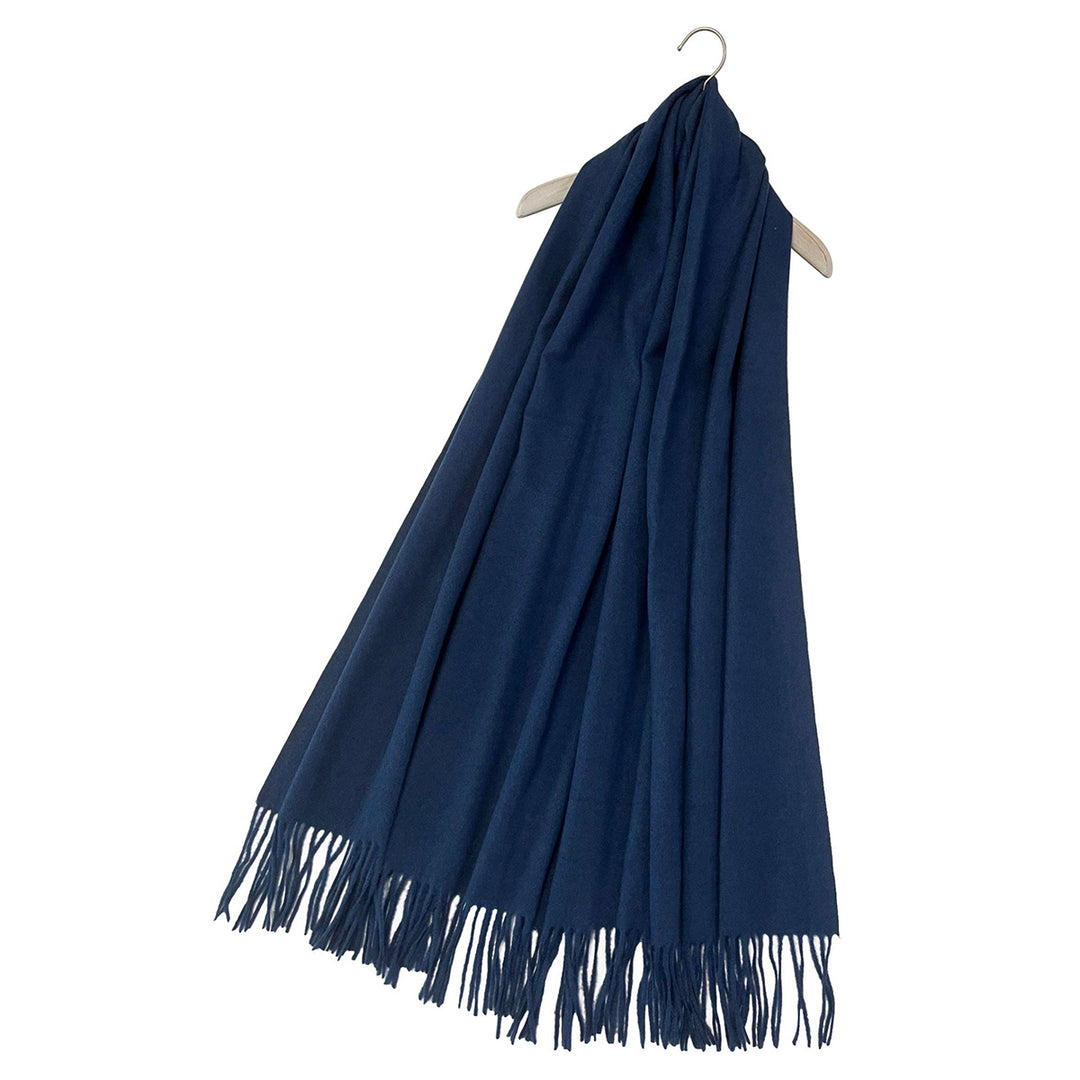 Soft Wool Blend Navy Blue Tassel Edge Pashmina Wrap