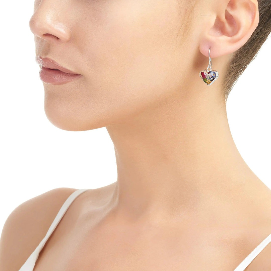 Shrieking Violet® Heart Shaped Miniature Flowers Sterling Silver Earrings