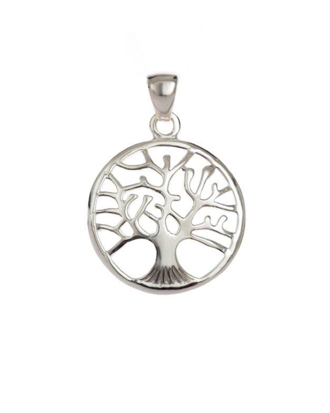 Silver tree of life pendant on a white background