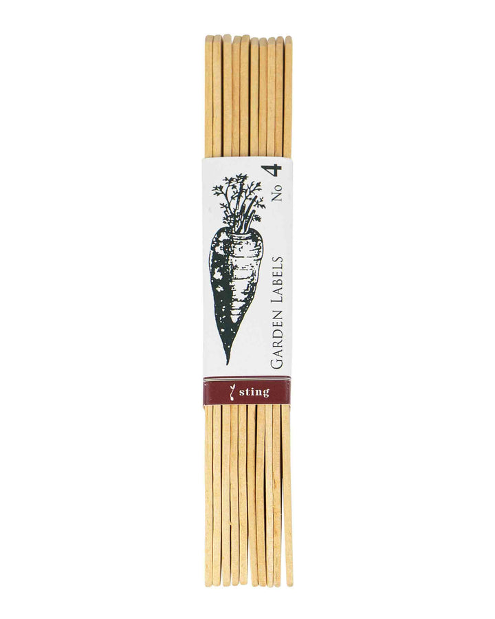 Pack of garden labels with a white label featuring branding on a white background