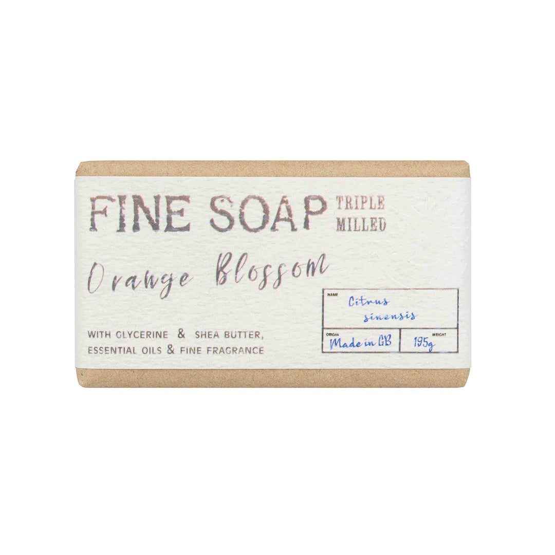 Bar of soap with a label on a white background