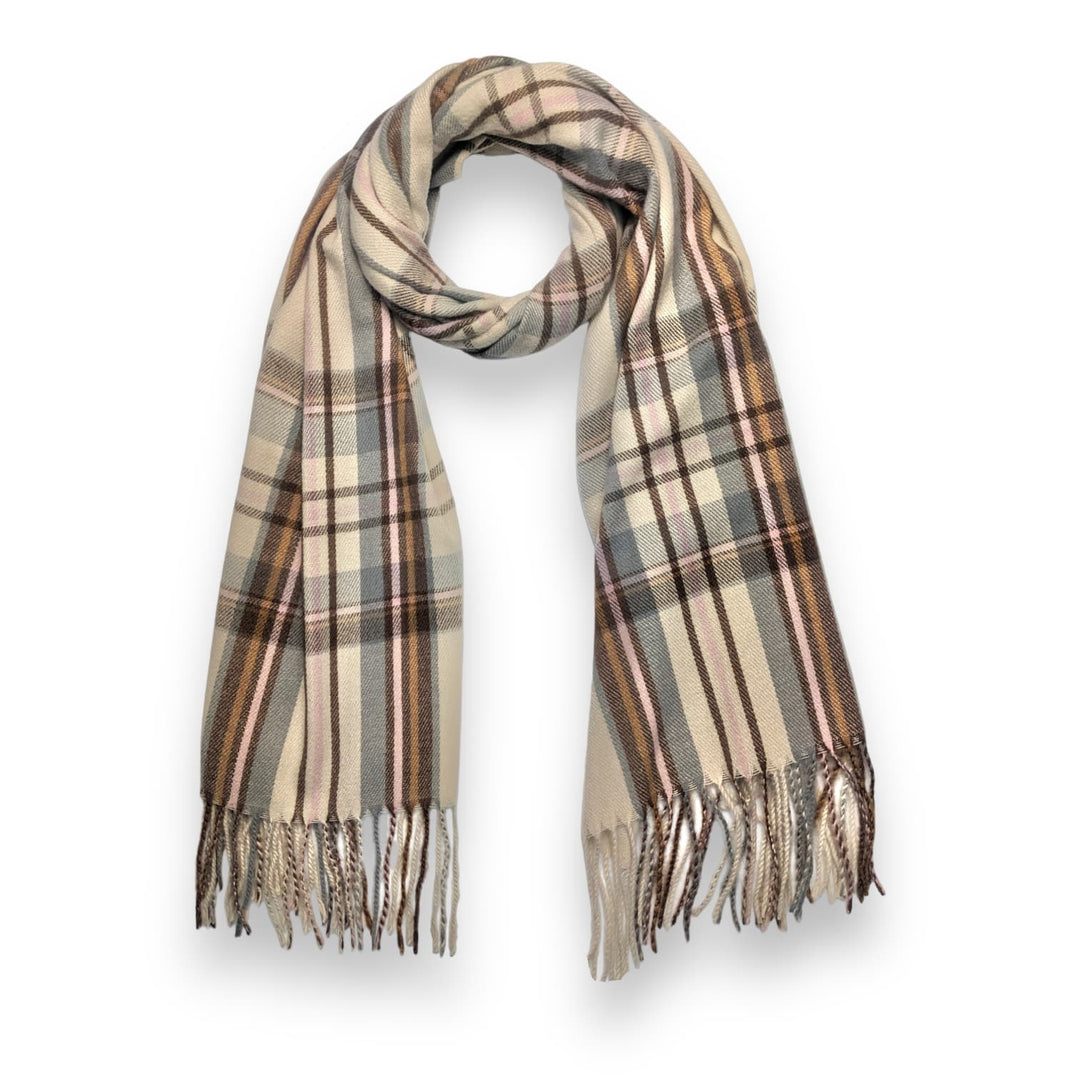 Tartan Winter Tassel Scarf Cream