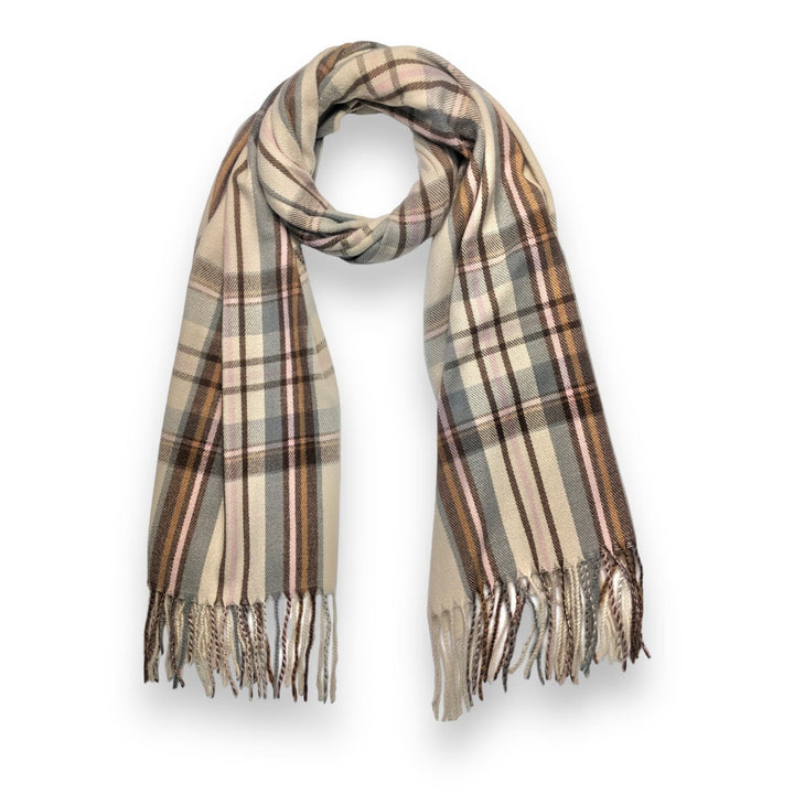 Tartan Winter Tassel Scarf Cream
