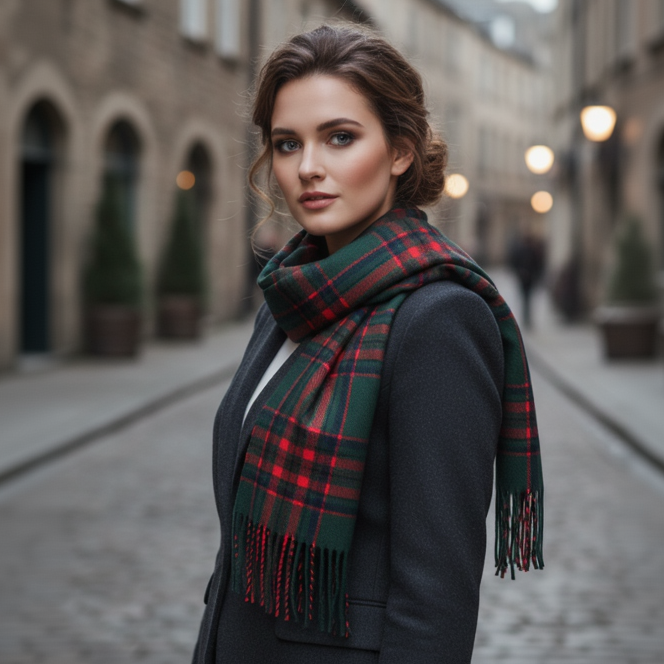 Tartan Winter Tassel Scarf Green NVS18G