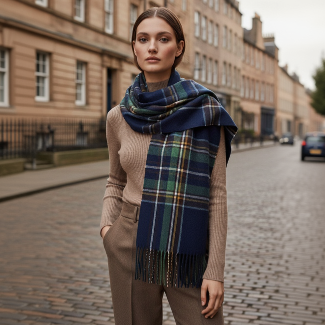 Tartan Winter Tassel Scarf Navy