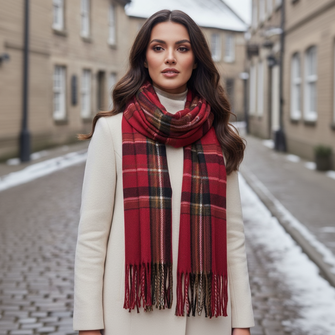 Tartan Winter Tassel Scarf Red