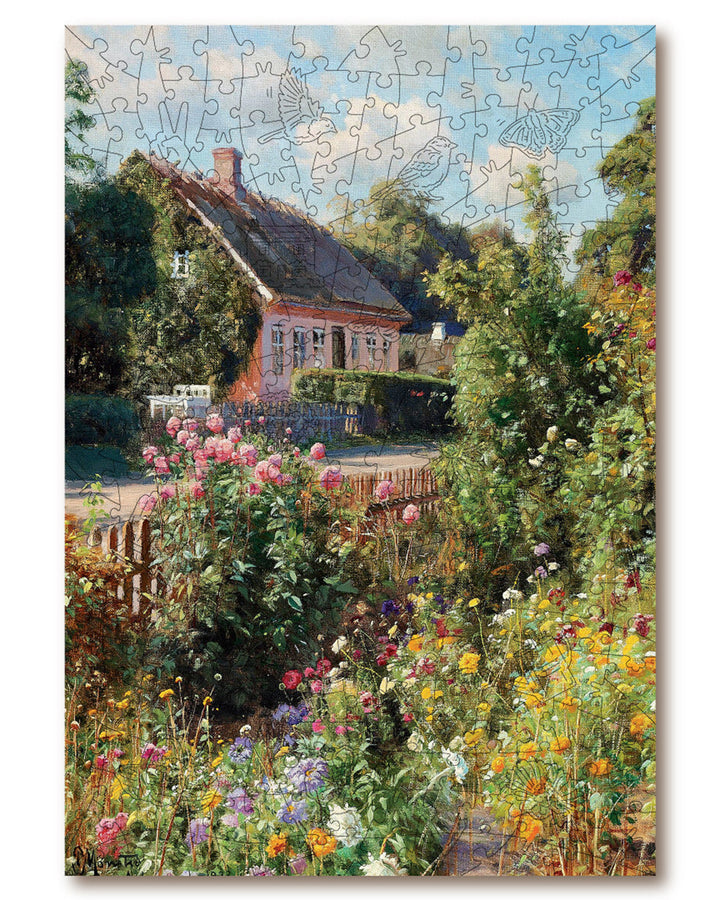 Jigsaw puzzle with a scenic design of a house and garden.