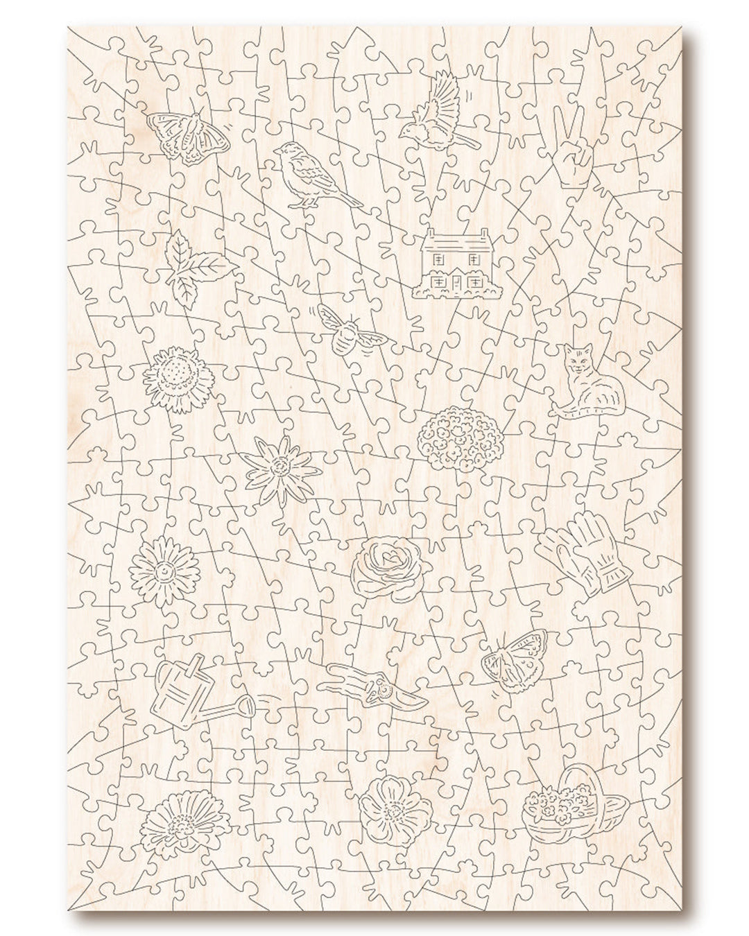 Unfinished puzzle with white pieces on a beige background