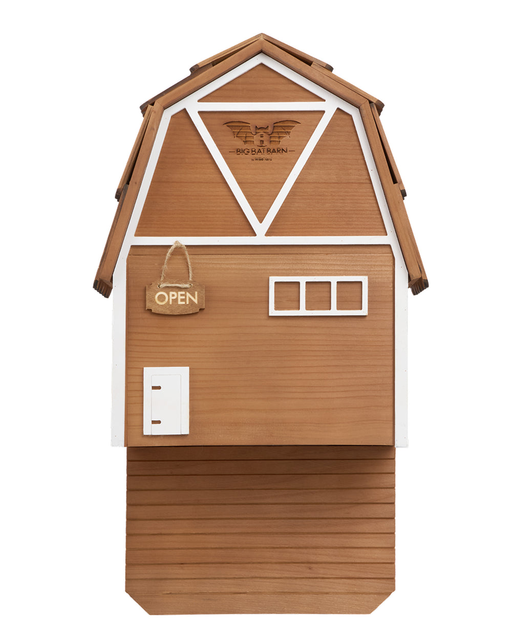 Wooden birdhouse with a thatched roof on a white background