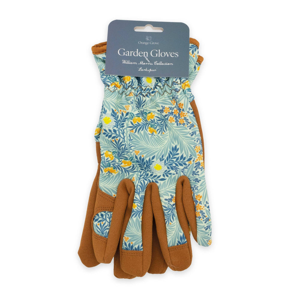 Pair of garden gloves with floral pattern on a white background