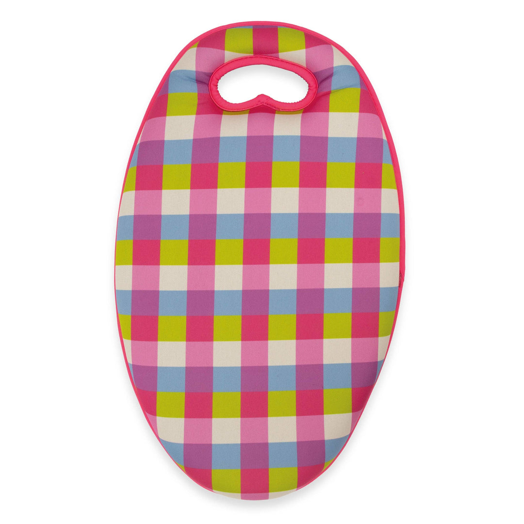Colourful checkered kneeler with a handle on a white background