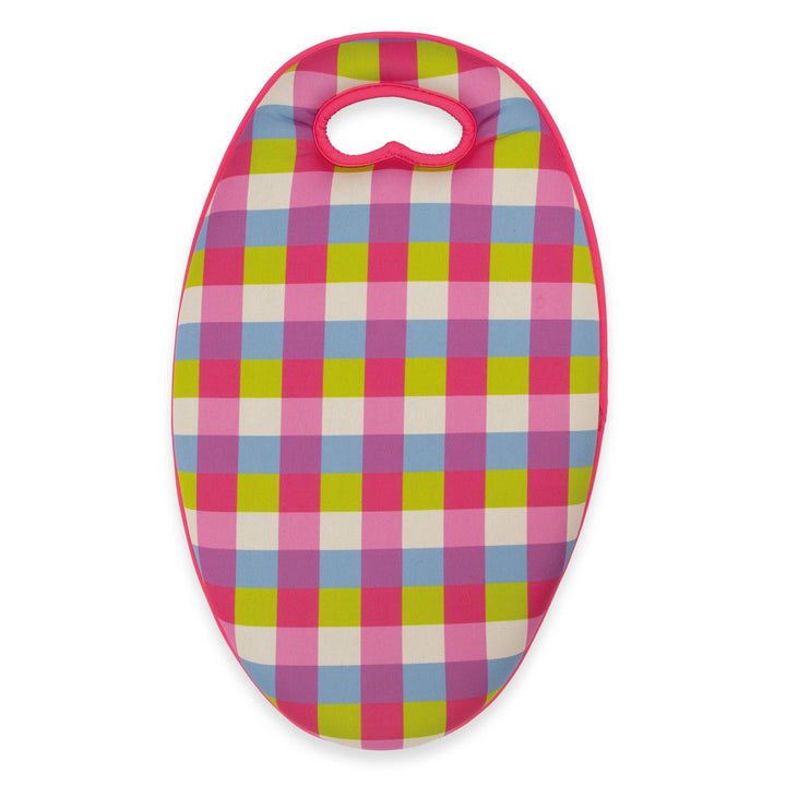 Colourful checkered kneeler with a handle on a white background