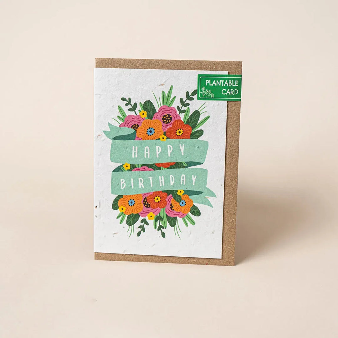 Plantable birthday card with colorful flowers and &