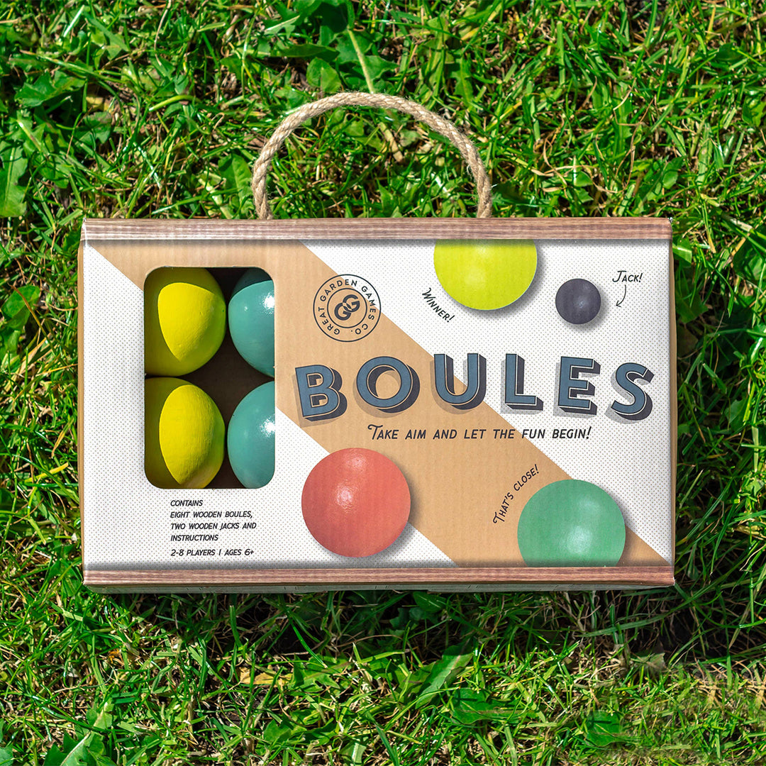 Box of boules game on grass
