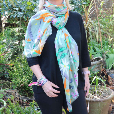 Zelly Exotic Flower Scarf Green 1021408 - Norman & Vera Garden Emporium