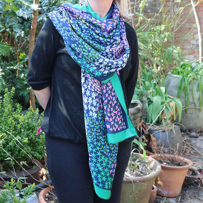 Zelly Floral Meadow Scarf Green Border 1020708 - Norman & Vera Garden Emporium