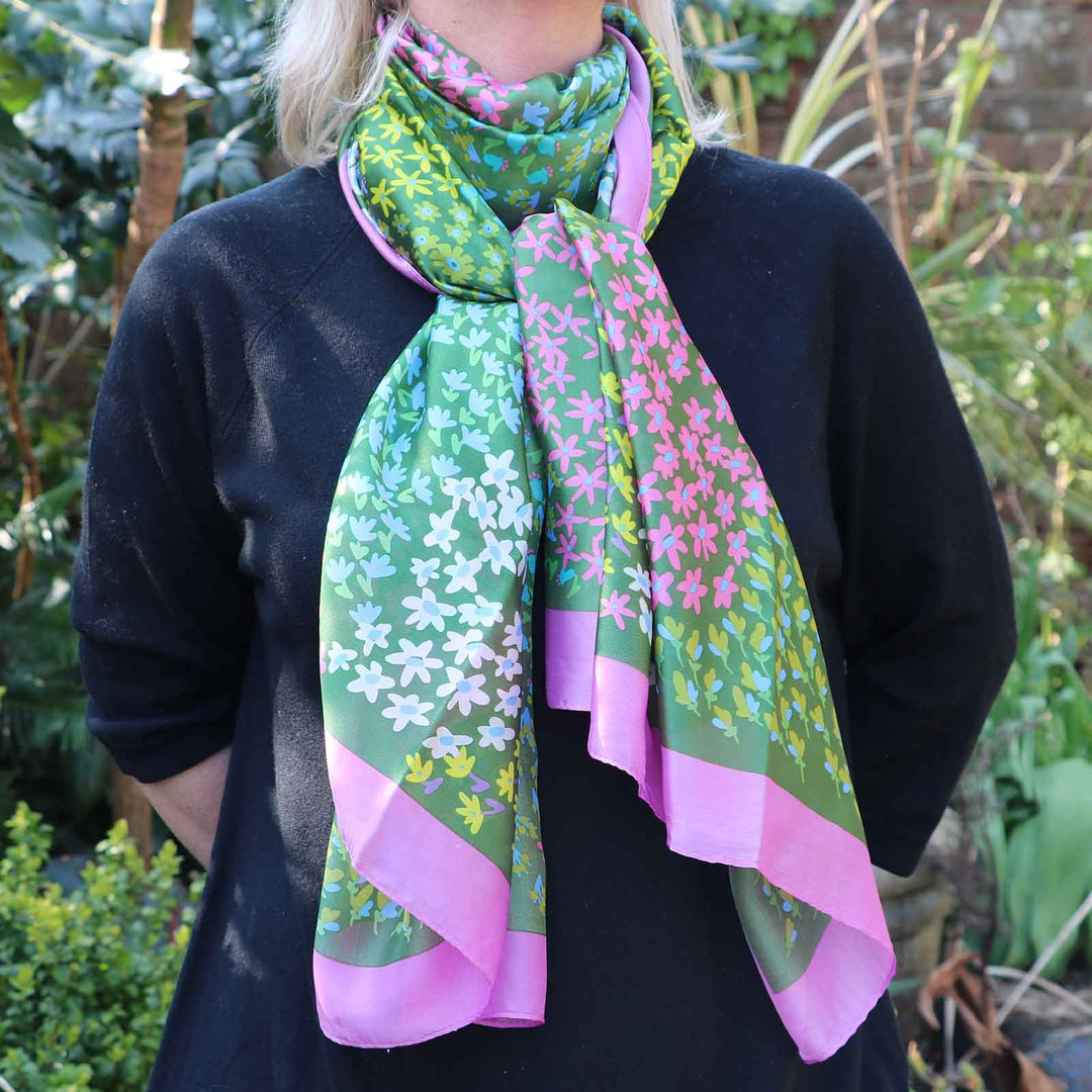 Zelly Floral Meadow Scarf Pink Border 1020709 - Norman & Vera Garden Emporium