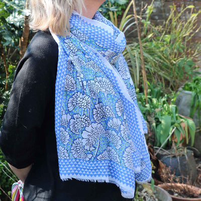 Zelly Floral Pattern Scarf Blue 1021002 - Norman & Vera Garden Emporium