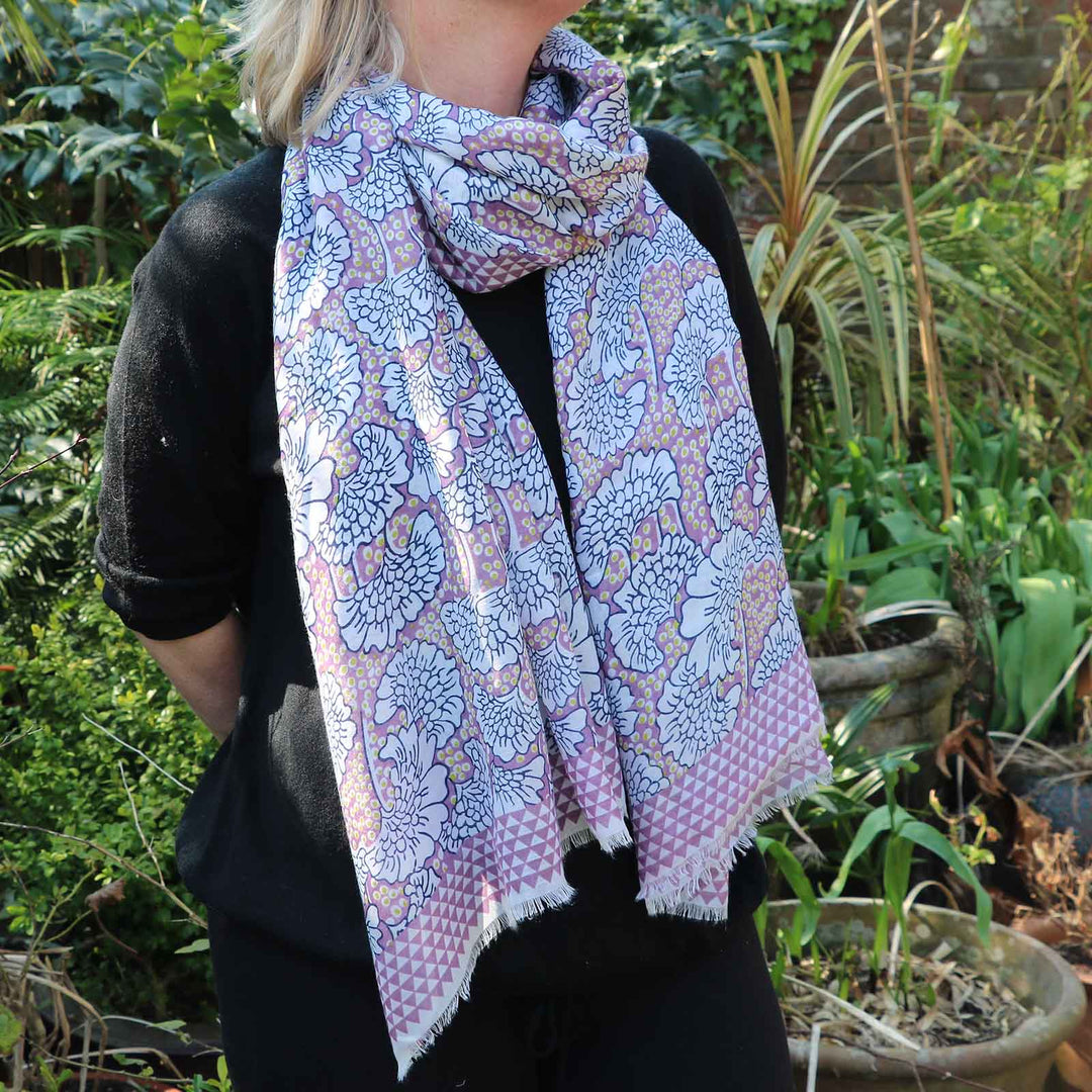 Zelly Floral Pattern Scarf Purple 1021011 - Norman & Vera Garden Emporium