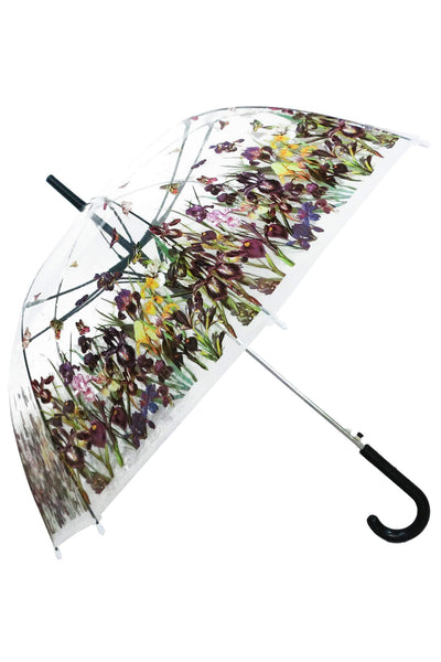 Blooms Of London Iris Print Transparent Umbrella - Norman & Vera Garden Emporium